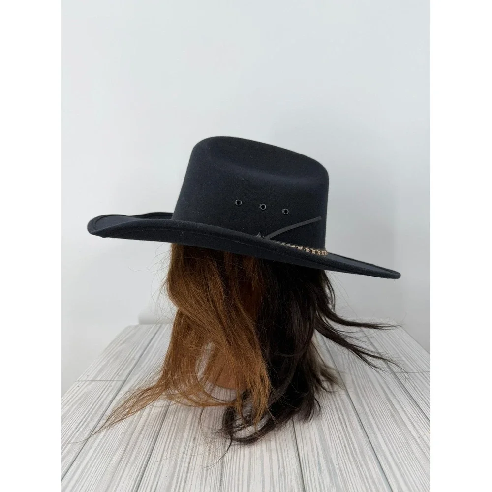 Lone Star American Cowboy Hat Black Felt Cattleman Crease Wide‎ Brim Western Hat